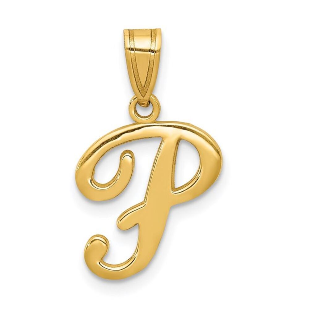 14k Yellow Gold, Mimi Collection, Small Script Initial P Pendant